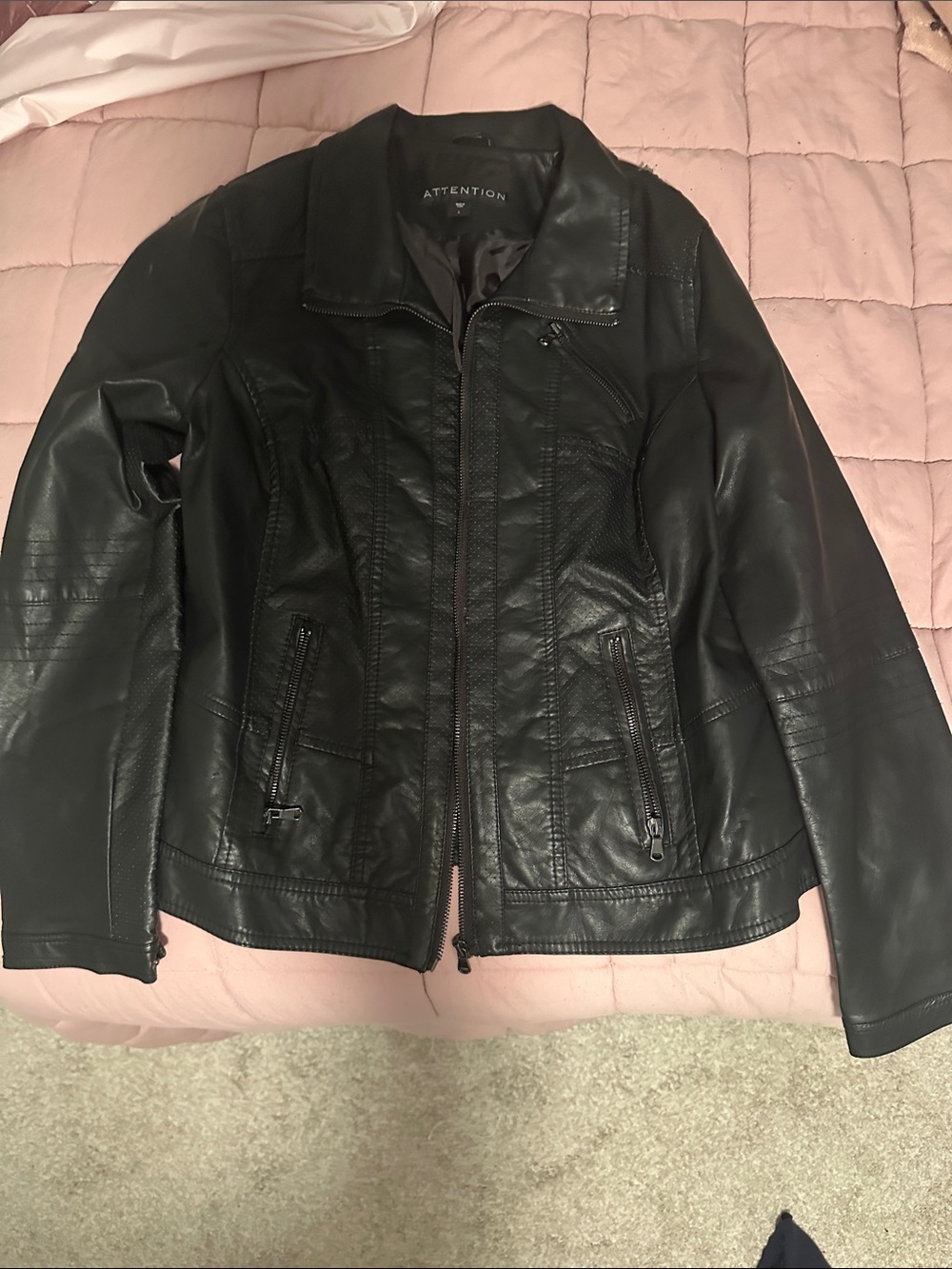 attention Black Faux Leather Zip-Front Women's Jacket